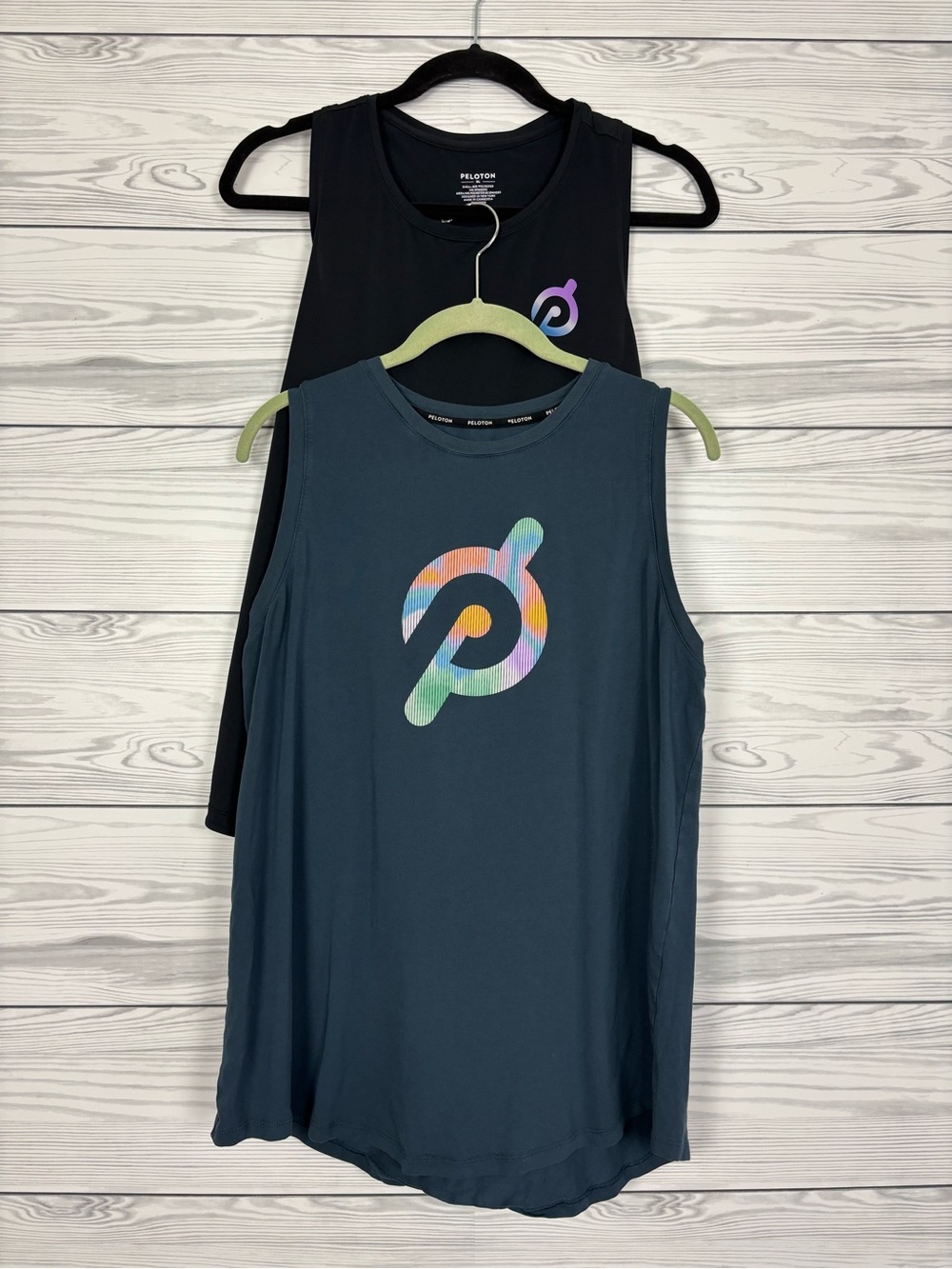 Lot (2) Peloton Tank Top Exercise Shirts Blue Black Size XL LOT OF 2